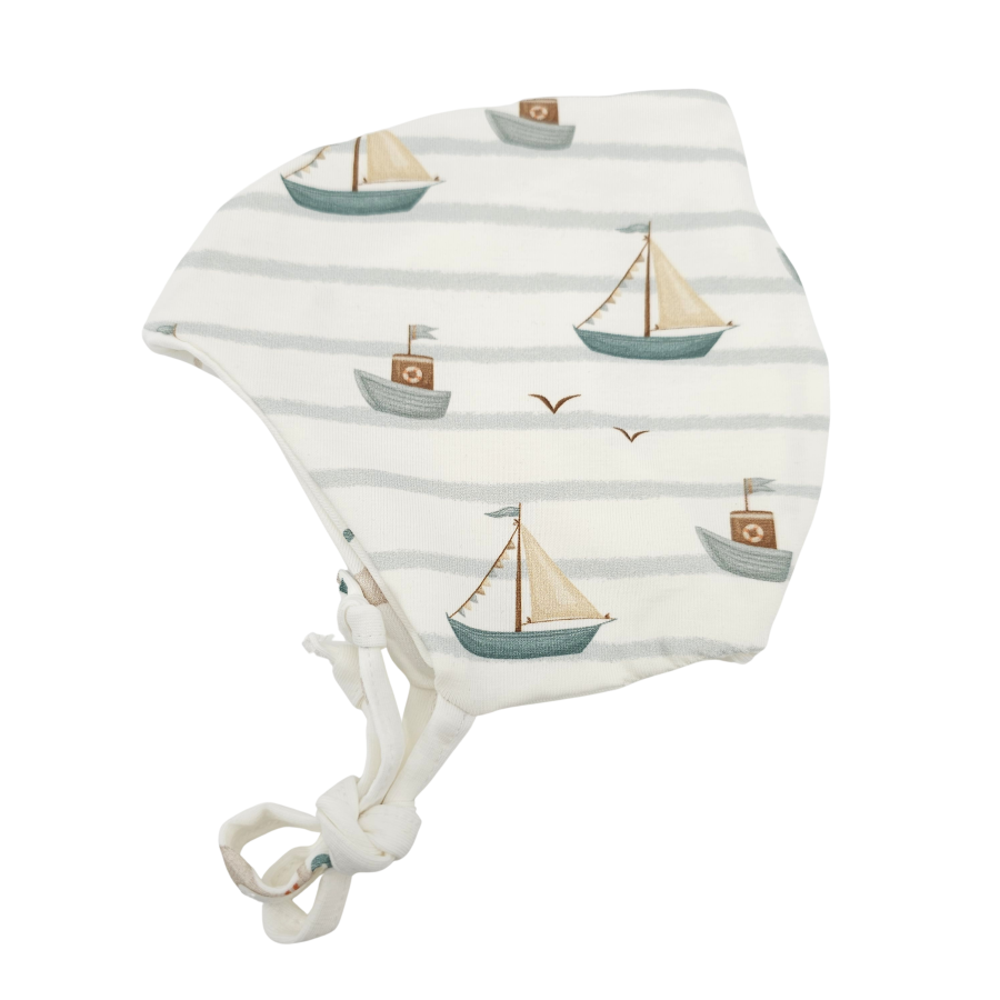 Bindemütze Küstenkind Boote (beige)